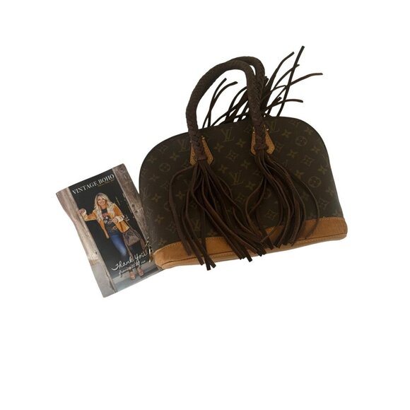 Louis Vuitton Vintage Boho Satchel Brown Monogram Canvas Luxury Western Fringe - Picture 4 of 16
